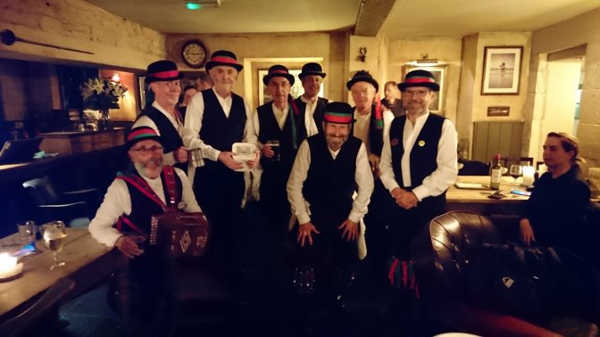 The Holt Morris side at the Castle Inn, Bradford-On-Avon.